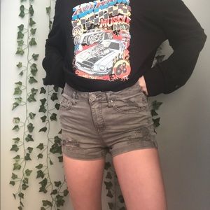 Green Ripped Jean Shorts